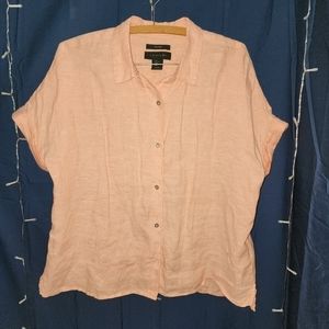 TAHARI woman's linen button up pink shirt